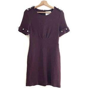 3.1 Phillip Lim Wool Chrome Studded Short Sleeve Dress In Eggplant Purple Size 6